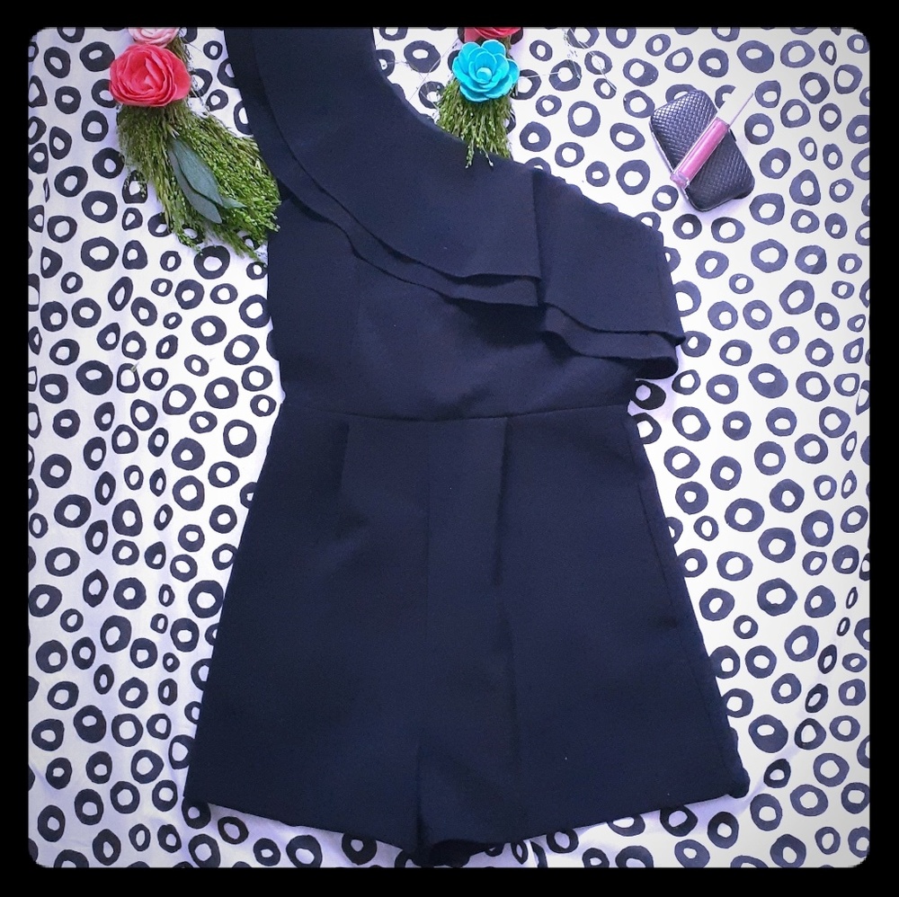Top Shop One Shoulder Ruffled Romper - Picture 2 of 6